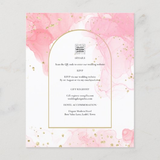 Leah G PINK GOLD INK Abstrakt Wedding INVITE (Rückseite)