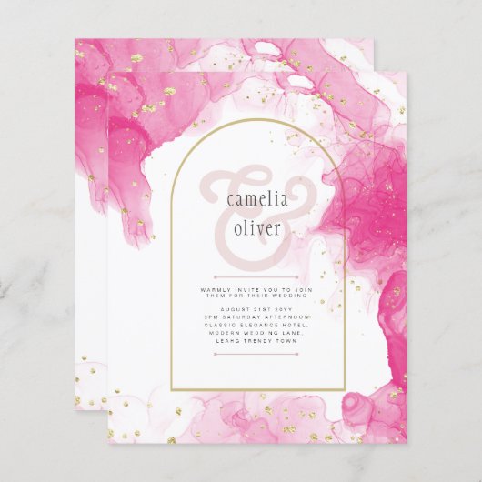 Leah G PINK GOLD INK Abstrakt Wedding INVITE (Vorne/Hinten)