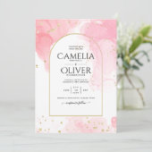 Leah G PINK GOLD INK Abstrakt Wedding INVITE Einladung (Stehend Vorderseite)