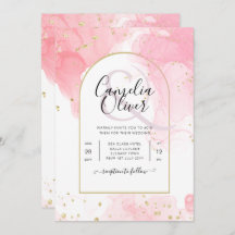 Leah G PINK GOLD INK Abstrakt Wedding INVITE