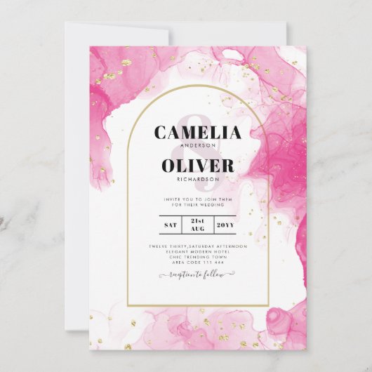 Leah G PINK GOLD INK Abstrakt Wedding INVITE Einladung (Vorderseite)