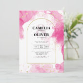 Leah G PINK GOLD INK Abstrakt Wedding INVITE Einladung (Stehend Vorderseite)