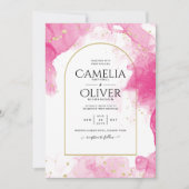 Leah G PINK GOLD INK Abstrakt Wedding INVITE Einladung (Vorderseite)