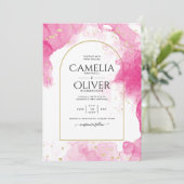 Leah G PINK GOLD INK Abstrakt Wedding INVITE Einladung (Stehend Vorderseite)