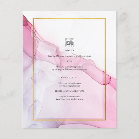 Leah G PINK Lila Tinte Abstrakt Wedding INVITE (Rückseite)