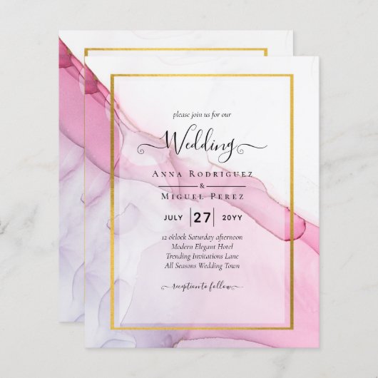 Leah G PINK Lila Tinte Abstrakt Wedding INVITE (Vorne/Hinten)