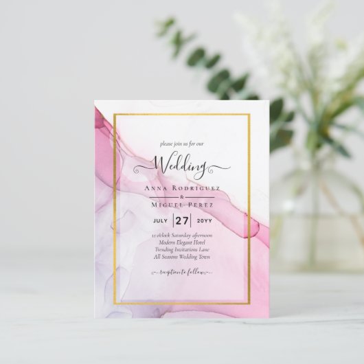 Leah G PINK Lila Tinte Abstrakt Wedding INVITE (Stehend Vorderseite)