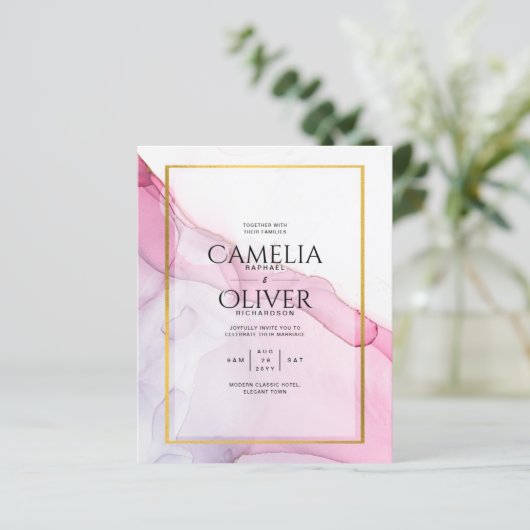 Leah G PINK Lila Tinte Abstrakt Wedding INVITE (Stehend Vorderseite)