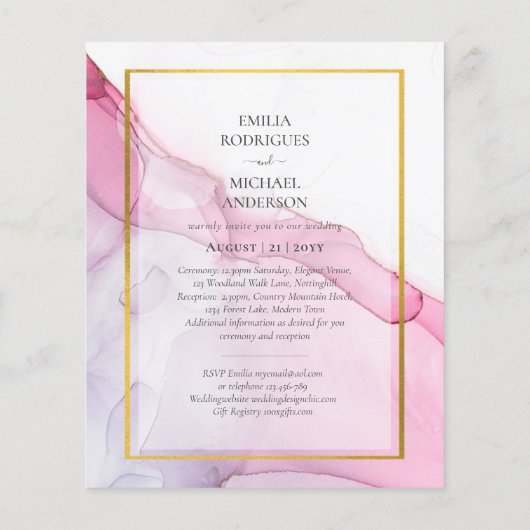 Leah G PINK Lila Tinte Abstrakt Wedding INVITE Flyer (Hinten)