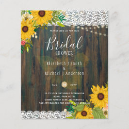 Leah G Rustic Sunflowers Spitzen Brautparty Einlad Flyer