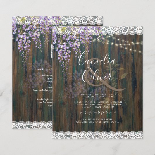 Leah G Rustic WISTERIA Lace Floral Wedding INVITE (Vorne/Hinten)