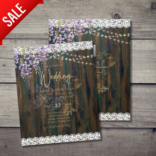 Leah G Rustic WISTERIA Lace Floral Wedding INVITE