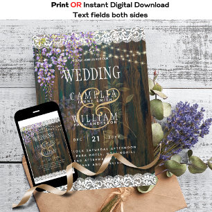 Leah G Rustic WISTERIA Lace Floral Wedding INVITE Einladung