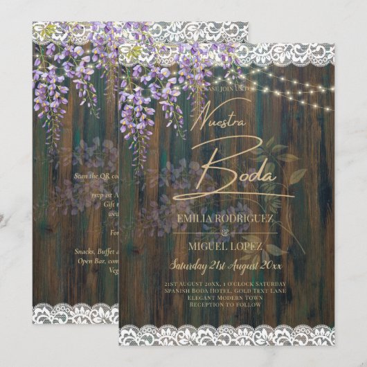Leah G Rustic WISTERIA Lace Floral Wedding INVITE Einladung (Vorne/Hinten)