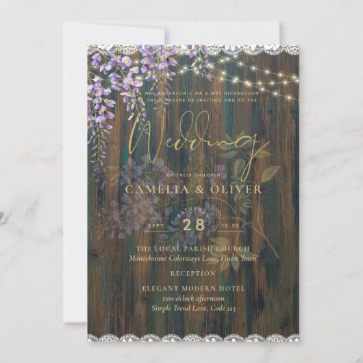 Leah G Rustic WISTERIA Lace Floral Wedding INVITE Einladung (Vorderseite)
