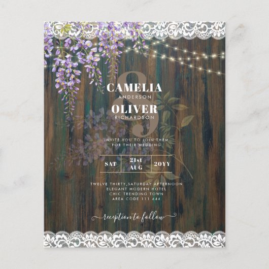 Leah G Rustic WISTERIA Lace Floral Wedding INVITE Flyer (Vorne)