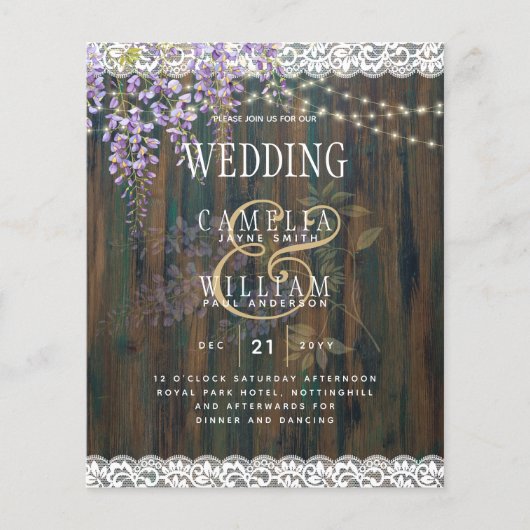 Leah G Rustic WISTERIA Lace Floral Wedding INVITE Flyer (Vorne)