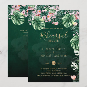 Leah G Tropical Green Pink Leaf Hochzeit Einladung
