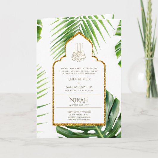 Leah G Tropical Leaf islamische Hochzeitsreise Karte (Vorderseite)