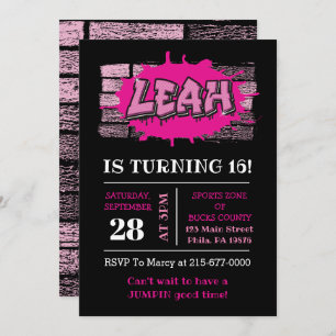 Leah Graffiti Name Brick Wall Geburtstagsparty Einladung