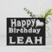 Leah Happy Birthday Karte Grußkarte mit Herz (Stehend Vorderseite)