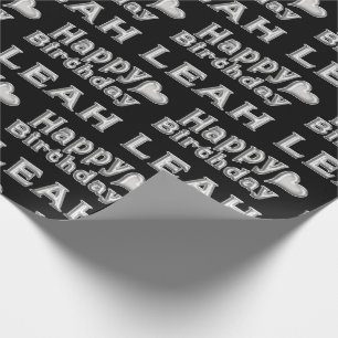 Leah Happy Birthday silver black Geschenk papier Geschenkpapier