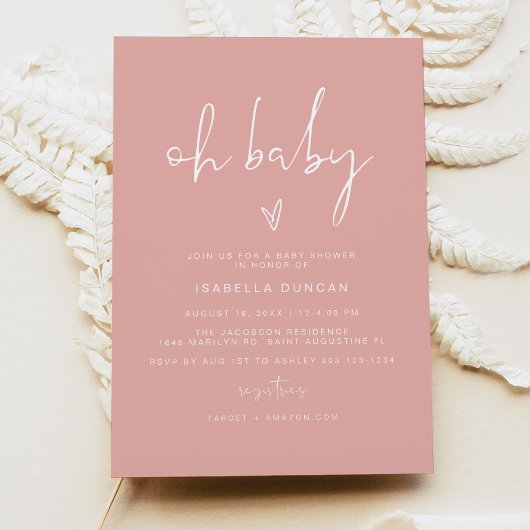 LEAH Lebhafte Pastel Pink Girl Oh Baby Shower Einladung