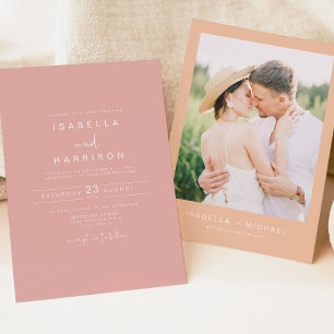 LEAH Modernes Coral Pink Foto Hochzeit Einladung