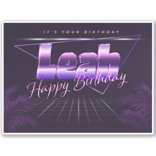 Leah Name Vorname lila retro Sticker Geburtstag (Vorderseite)