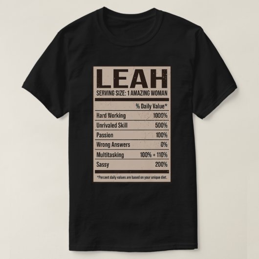 Leah Nutrition Fakten Name Nickname Alias Titel Fr T-Shirt (Design vorne)