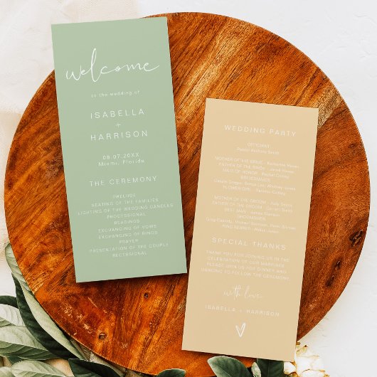 LEAH Pastel Green Yellow Wedding Program Menükarte