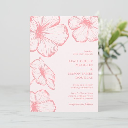 Leah Pink Floral Elegant Wedding Einladung (Stehend Vorderseite)