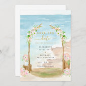 LeahG Beach Coastal Zielort Rett Einladung (Vorne/Hinten)