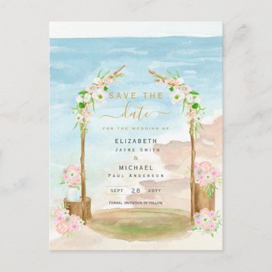 LeahG Beach Coastal Zielort Rett Einladung Postkarte (Vorderseite)