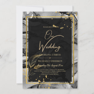 LeahG® Black Gold Alkohol-Tinte Hochzeitseinladung Einladung
