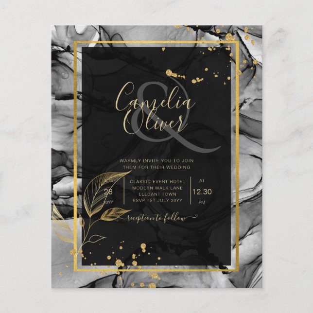 LeahG® Black Gold Alkohol Tinte Wedding INVITE (Vorderseite)