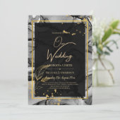 LeahG® Black Gold Alkohol Tinte Wedding INVITE Einladung (Stehend Vorderseite)