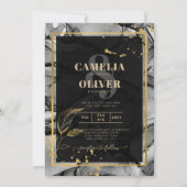 LeahG® Black Gold Alkohol Tinte Wedding INVITE Einladung (Vorderseite)