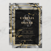 LeahG® Black Gold Alkohol Tinte Wedding INVITE Einladung (Vorne/Hinten)
