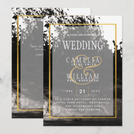 LeahG Black Gold INK Abstrakt Wedding Einladung