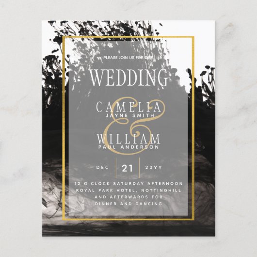 LeahG Black Gold INK Abstrakt Wedding Einladung (Vorderseite)