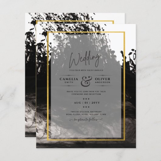 LeahG Black Gold INK Abstrakt Wedding Einladung (Vorne/Hinten)
