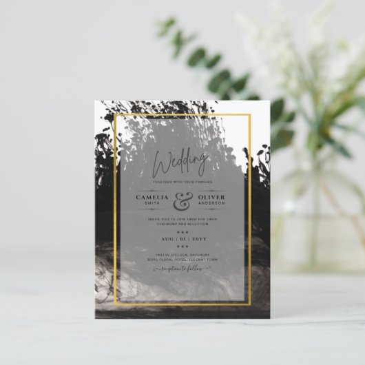 LeahG Black Gold INK Abstrakt Wedding Einladung (Stehend Vorderseite)