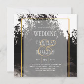 LeahG Black Gold INK Abstrakt Wedding Einladung (Vorderseite)