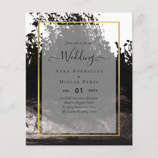 LeahG Black Gold INK Abstrakt Wedding Einladung Flyer (Vorne)