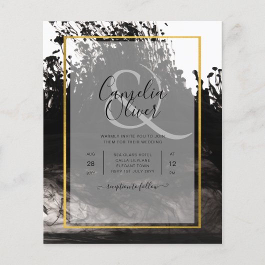 LeahG Black Gold INK Abstrakt Wedding Einladung Flyer (Vorne)
