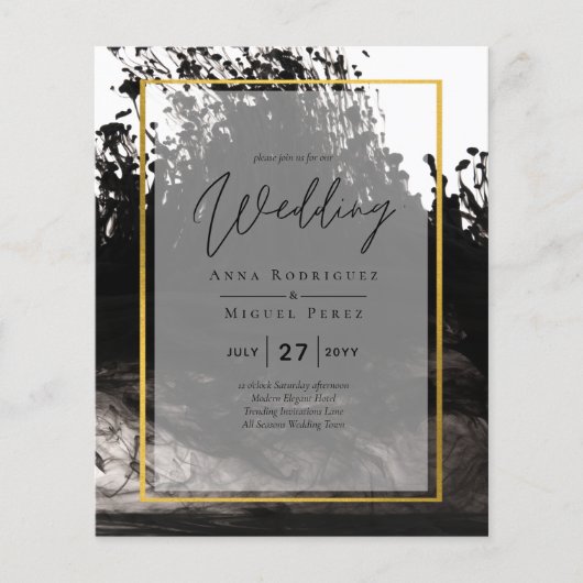 LeahG Black Gold INK Abstrakt Wedding Einladung Flyer (Vorne)