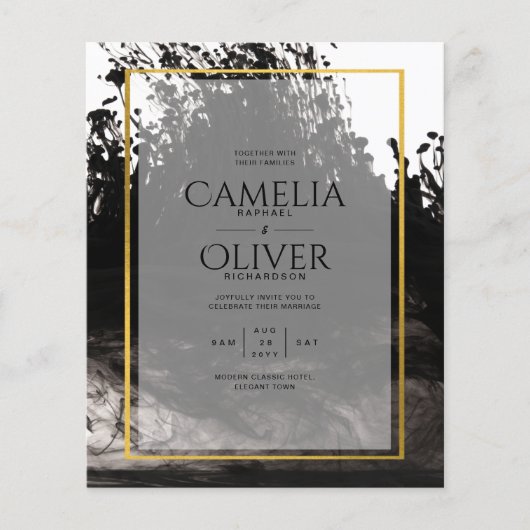LeahG Black Gold INK Abstrakt Wedding Einladung Flyer (Vorne)