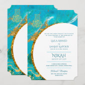 LeahG Blue Islamic Wedding lädt Nikah ein Einladung (Vorne/Hinten)