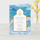 LeahG Blue Islamic Wedding lädt Nikah ein Karte (Gelbe Blume)